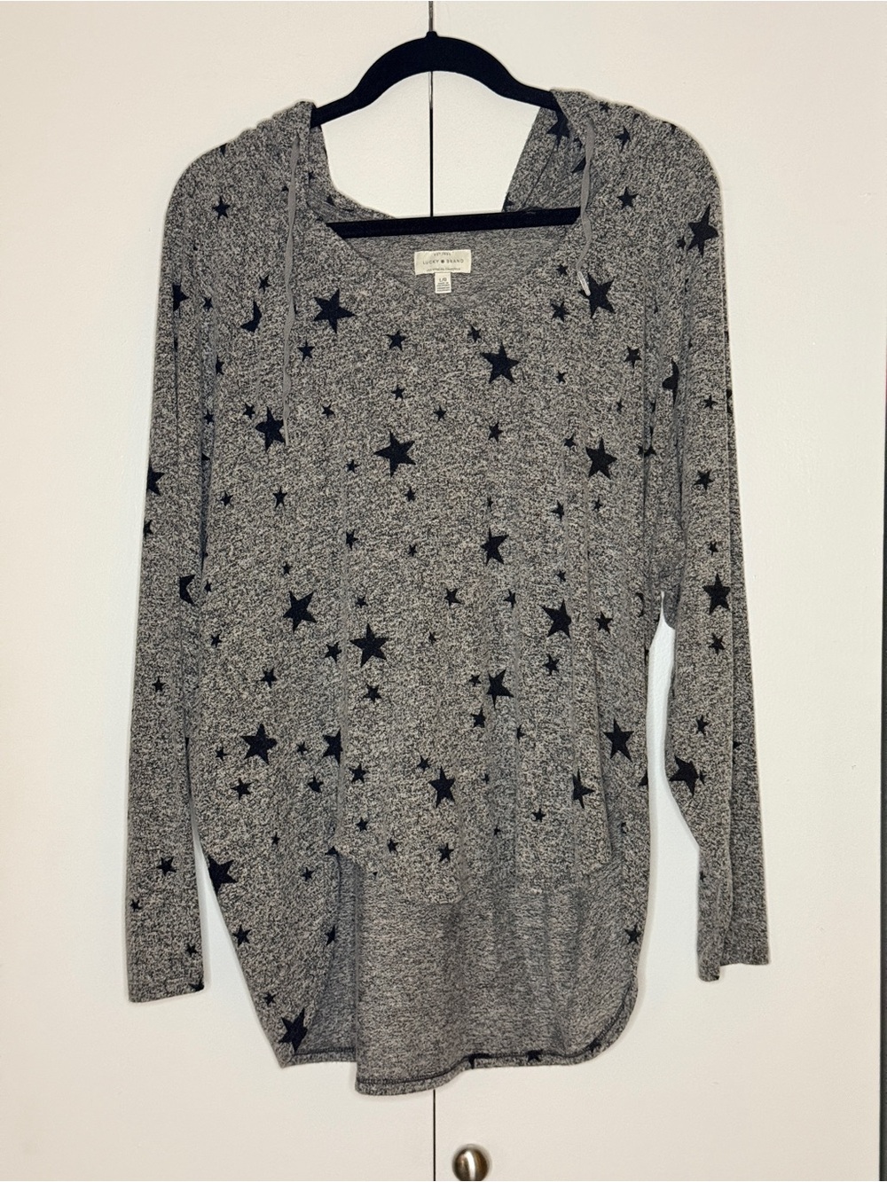 Lucky Brand Gray Star V-Neck Lightweight Hoodie